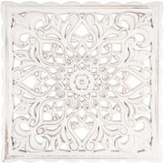 Protoiya Wall Decor Art, Carved Wooden Wall Panel Hanging Decor, Decorative Carved Floral-Patterned Distressed White Wall Panel for living Room Bedroom
